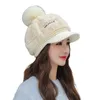 Berets Warm Winter Hat Embroidered Letter Hair Ball Baseball With Thick Plush Imitation Fur Earflap For Women