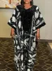 Casual Dresses Women Printed Loose Dress Pissined V Neck Kort ärmgolv Längd Robe African Female Celebrate Event Muslemkläder