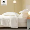 Bedding sets Liv-Esthete White 100% Silk Bedding Set Silky Healthy Duvet Cover Flat Sheet Pillowcase Queen King Bed Linen 231215