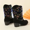 Botas meninas lantejoulas elegante único salto baixo crianças moda casual princesa cor sólida crianças deslizamento em respirável 231215