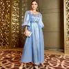 Etnische kleding Elegante glanzende Abaya Moslimvrouwen Maxi feestjurk met pofmouwen Dubai Turkije Kaftan Marokko Gordel kaftan Islamitische Jalabiya