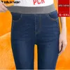 Calças de brim roupas de inverno calças de brim para mulheres falso denim lápis calças quentes espessamento velo quente leggings casual legging jeans feminino