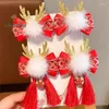 Hair Accessories 1Pair Children's Bow Clip Little Girl Red Celebration Velvet Super Fairy Card Year