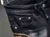 Pantalon en Denim Slim pour hommes, Style européen, plein, marque, noir, droit, crâne, trou de motard, noir, X220214, 2023