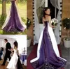 2023 Romantic Rustic A Line Wedding Dress Strapless Sleeveless Embroidery Purple And White Long Bridal Dresses Corset Lace-Up Plus Size Wedding Gowns Vintage