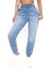 Dames Casual Jeans Capri Broek Slanke Gebleekte Hiip Hop Trekkoord Fashional Design Kokerbroek Hoge Taille Hoge Elastiek