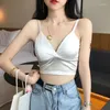 Women's Tanks Sexy 2024 Gold Silk Satin Vest Suspender Camisole Spring Summer Undershirt Tank Top With Bra Cups Femme Camis Party