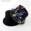 Hoeden met brede rand Emmerhoeden Nieuw Katoen Straatgraffiti Heren Emmerhoed Dubbelzijdig Hip Hop Buiten Dames Cs Strand Zonbescherming Vissen Unisex BonnetL231216