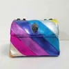 Crossbody Bag Shopping Regenbogenbeutel mit metallisch farbenfrohen Pu -Handtasche für Damenstitching -Geldbörsen tragbare Toilettenbeutel PU Wa270f