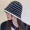 Berets Stripe Fisherman Cap Fashion Mixed Color Warm Bucket Headdress Wool Plush Visors Winter