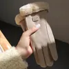 Fem fingrar handskar kvinnor vinterhandskar kallt väder pekskärm smsar läderhandskar - plysch varma termiska handskar vindtät körning utanför 231215