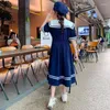 Girl Dresses Summer Girls Long Style School Teen Kids Sailor Collar Clothes Children Casual Short Sleeve A-Line Dress 5 7 9 11 12 14Y