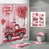 Pink Valentine's Day Duschgardiner Nomes Badrumsgardiner älskar hjärtan Tree Pink Farmhouse Bath Curtain