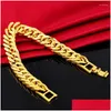 Urok bransoletki urok bransolety Chuangcheng 24k złota 12 mm szerokość 20 cm łańcuch dla mężczyzn Banles Breakles African Biżuteria Drop Gelive Dhi2l
