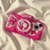 Mobiltelefonfodral muggar 2023 Ny Miniso Barbie Soft Silicone Cartoon Rose Red Camera Holder iPhone13/14/15 Fall för flickor födelsedag och julklapp J231216