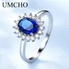 UMCHO luxe bleu saphir princesse Diana anneaux pour femmes véritable 925 en argent Sterling romantique bague de fiançailles bijoux de mariage CX2264e