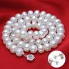 Pendants Natural Pearl Sets 89mm Freshwater Pearl Jewelry Set Sier Earrings Diamond Necklace Bracelet for Women Wedding Gift