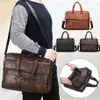 SHUJIN Retro Men PU Leather Black Briefcase Business Men Handbags Male Vintage Shoulder Messenger Bag Large Laptop Handbags1256G