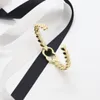 Fashion Double Letter Bracelet Vintage Fashion Diamond Inlaid Brass Leather Rope Bracelet Light Luxury Small Fragrance Wind Fashion Women's Bracelet