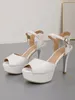 Sandales 2023 Été Blanc Chunky Talon Stiletto Bout Ouvert Plate-Forme Étanche Boucle Talons Hauts Pour Femmes Wamen Chaussures De Fête