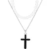 Pendant Necklaces Fashion Style Men's Double Pearl Black Cross Necklace.