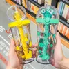 Water Bottles 500ML Explosive Cartoon Cute Mixing Cup Personality Creative Student Children Straw Girl Heart Plastic 231216