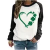 여자 후드 2024 겨울 양털 두꺼운 따뜻한 후드 세인트 패트릭의 날 Shamrock Raglan Sleeve 여성 둥근 목 셔츠