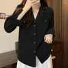 Blouses Femmes Femmes Tops et 2023 Spring Suit Collier Noir Chemise en mousseline de soie à manches longues Blouse Casual Vêtements Solide Bleu Couleur Blanc