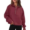 Autumn Winter Yoga Suit Scuba Hoodie Half Zip Womens Sports Sweater Loose Gym Jacket Fitness Short Plush Coat Sweatshirt 1lululemen-05 66