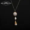 Necklaces GLSEEVO Natural Baroque Pearls Sweater Chain Pendant Necklace Luxury Fashion Retro Romantic Charm Fine Jewelry Thanksgiving Gift