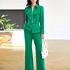 Dames tweedelige broek mode blazers dames sets groen damespakken smoking kantoor set voor dames ensemble femme 2 stuks