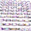 Bandringar Hosta 100st/Lot Rostfritt stål Spin Rotertable Mticolor Laser Printed Mix Patterns Fashion Jewelry Spinter Party Gift Dhio7