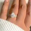 Cluster Rings Silver Color Bride Pear Shaped Marquise Cut Zircon Wedding Ring Set For Women Female Anniversary Gift Fashion Jewelry R5014