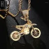 Pendant Necklaces HIP Hop Full Iced Out Bling CZ Cubic Zircon Copper Cool Motorcycle Pendants & For Men Jewelry Whole292L