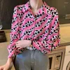 Chemisiers femme décontracté imprimé léopard femmes Blouse hauts été femme col rabattu manches longues bouton OL vêtements de travail chemises