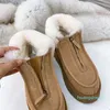 Femme fourrure neige botte plate-forme Mini australie bottes concepteur femmes avant fermeture éclair laine véritable cuir fond épais australien