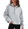 1LULULEMEN-51 Autumn Winter Yoga Suit Scuba Hoodie Half Zip Women's Sports Sweater Loose Gym Jacket Fitness Short Plush Coat Sweatshirt 88