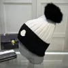 Bonnet Designer Beanie Winter Brand Warm Knit Women Woolen Black White Patchwork Plush Bulb Hat
