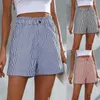 Shorts femininos verão apertado cintura alta calças femininas listra casual botão reto bolso calças curtas elegante trabalho 2023 praia