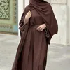 Roupas étnicas 2 peças abaya vestido longo para mulheres ramadan islâmico hijab robe dubai festa turca kaftan outfit conjunto muçulmano (sem lenço)