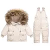 Casaco de inverno para crianças conjunto de roupas -30 graus para baixo jaqueta macacão bebê menino parka real pele menina criança grossa quente snowsuit 231215