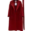 2023 Winter Retro Red Solid Color 100% Wool Outwear Coat Long Sleeve Round Neck Double Pockets Midi Long Outwear Coats B3D141722