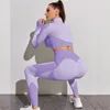 Active Sets Two Pieces Fitness Set Women Gym Long Sleeve Solid Stretch Running Sportswear Female Yoga Leggings Suit Workout Clothes