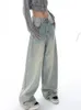 Womens Jeans Circyy High midja höstknappen full längd bred ben mode retro y2k ljusblå lösa byxor 231215