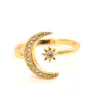 Moda minimalista pedrería CZ Luna estrella apertura 24 K KT fino oro sólido GF anillo encantador mujer joyería de fiesta lindo regalo 315o