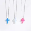 Halsketten Tongzhe Opal Halskette Silber Sterling Halskette Frau Blaues Kreuz Ketten Jesus Charm Opal Halskette Anhänger Frauen30