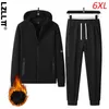 Mens Tracksuits Winter Men Cotton Casual Warm Sport Suits Man Outdoor Jogger Gym 2 PCS Set Man Running Hooded Jacket Pants Suit 6xl 231216