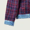 Kvinnors jackor kvinnor höst och vinter specialpris vävt tweed stitching ladylike denim jacka