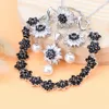 Pendants Bridal Pearls Sier Jewelry Sets Black Zircon Stone Earrings Bracelets Rings Pendant Wedding Jewelry Necklace Set for Women