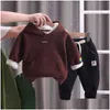 Set di abbigliamento Inverno Neonate Set di abbigliamento Bambini Ragazzi Felpe con cappuccio calde e spesse Pantaloni 2 pezzi / set Costume casual per bambini Tute per bambini Dr Dhr5J